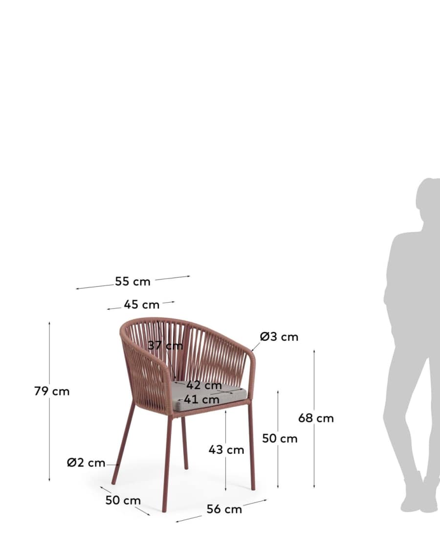 Yanet terracotta rope chair with galvanised steel legs