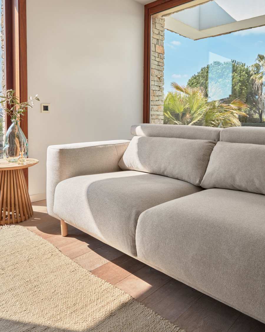 Singa 3 seater sofa with reclining headrest and extendable seat in beige 215 cm FSC Mix Credit