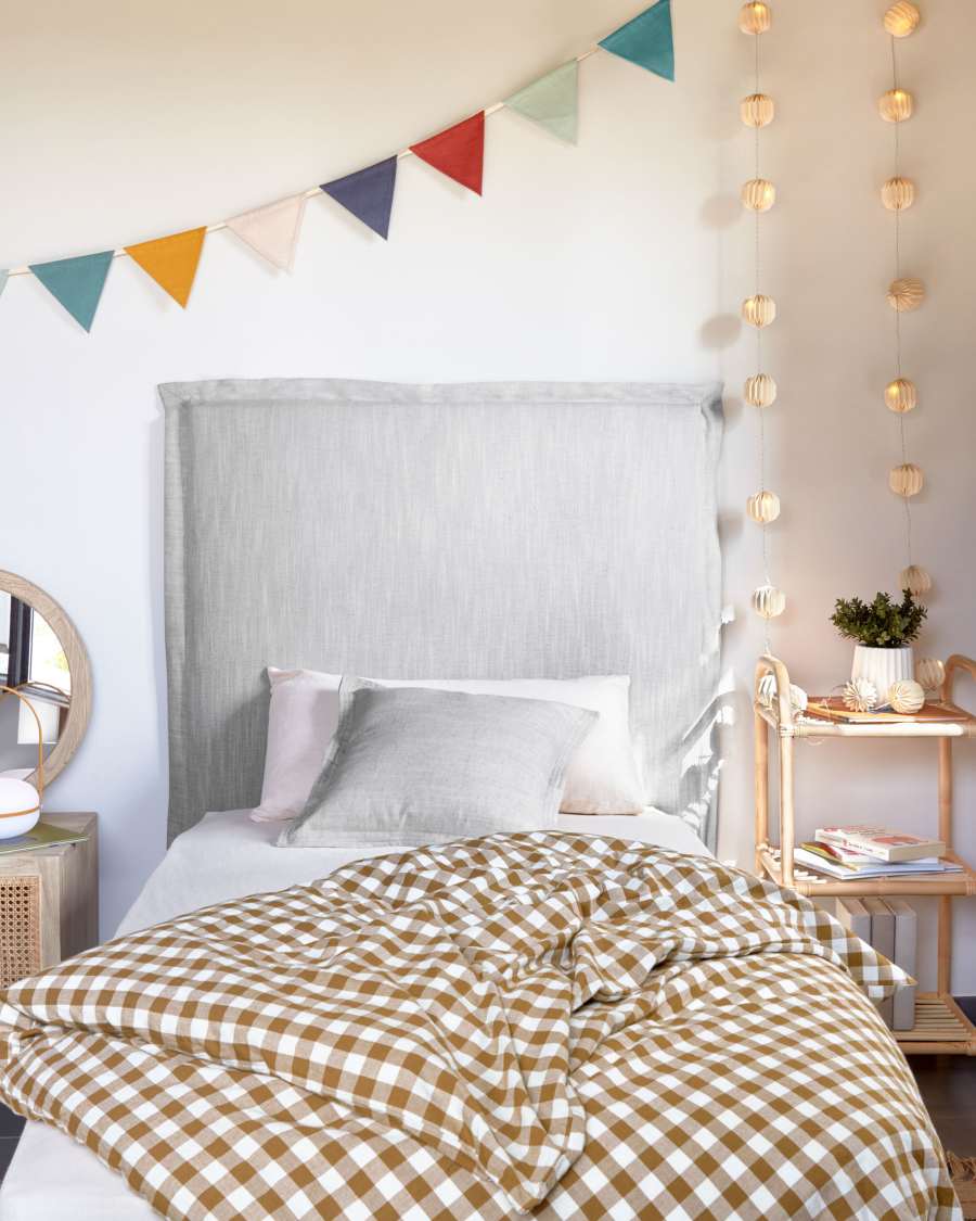 Testiera sfoderabile Tanit in lino grigio per letto fino a 90 cm