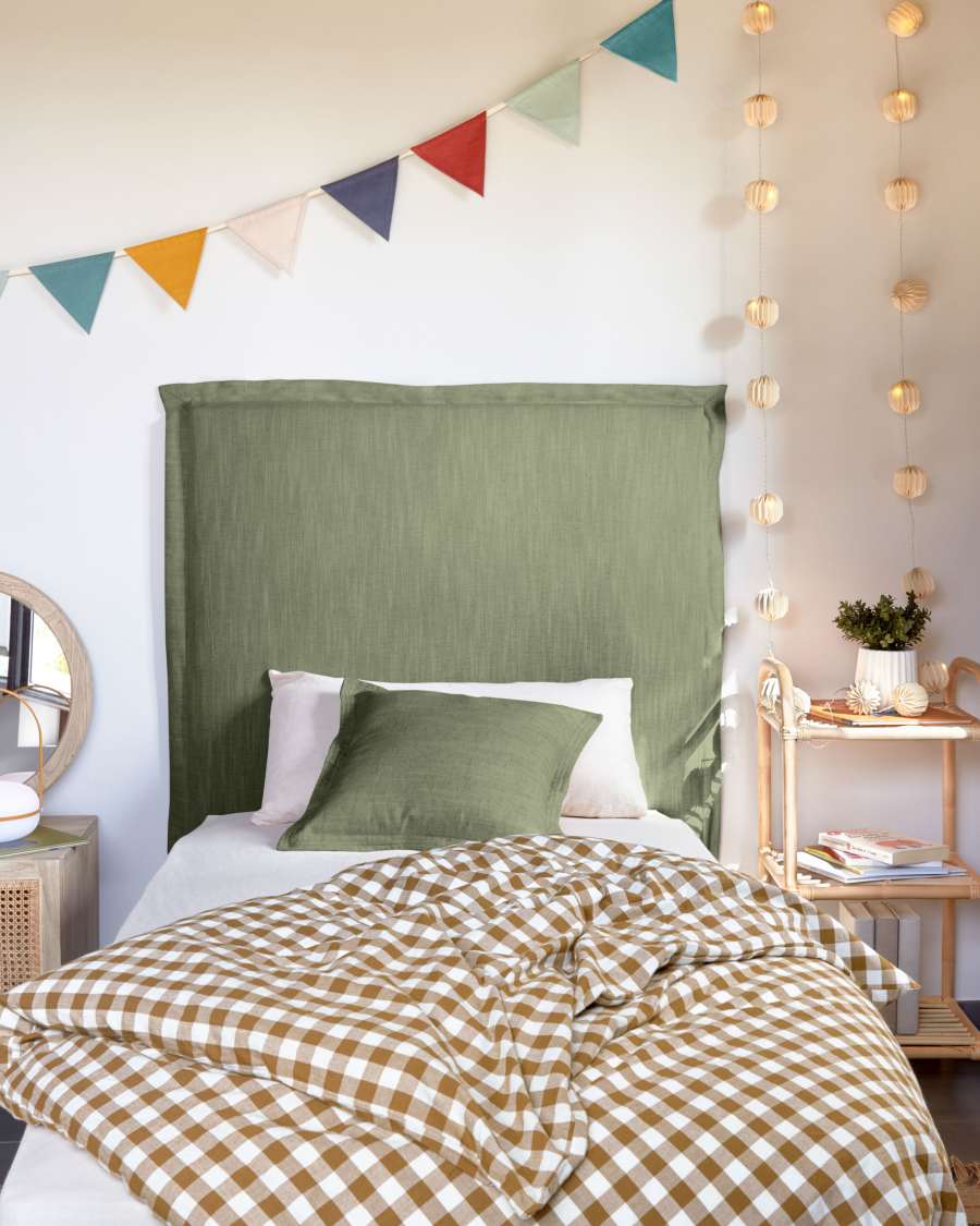 Tanit headboard with removable green linen cover for a bed up to 90 cm