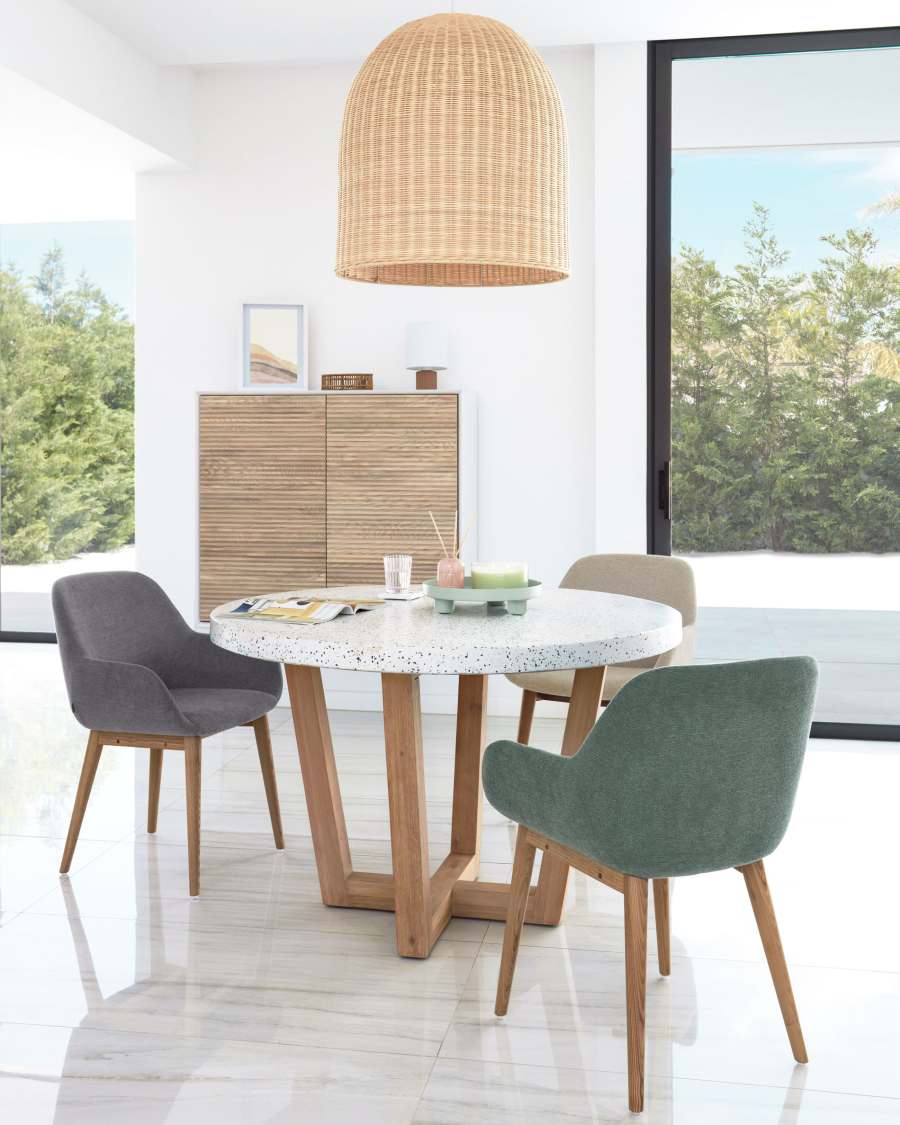 Table ronde Shanelle en terrazzo blanc et bois d'acacia Ø 120 cm