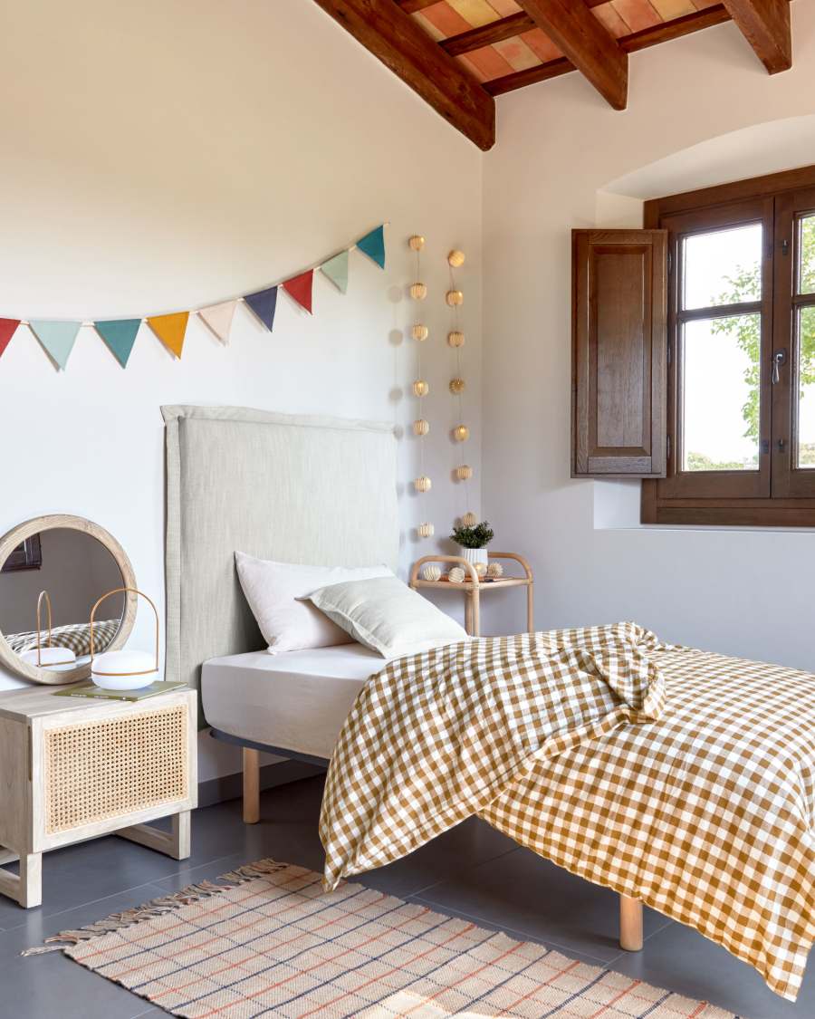 Tanit headboard with removable white linen cover for a bed up to 90 cm