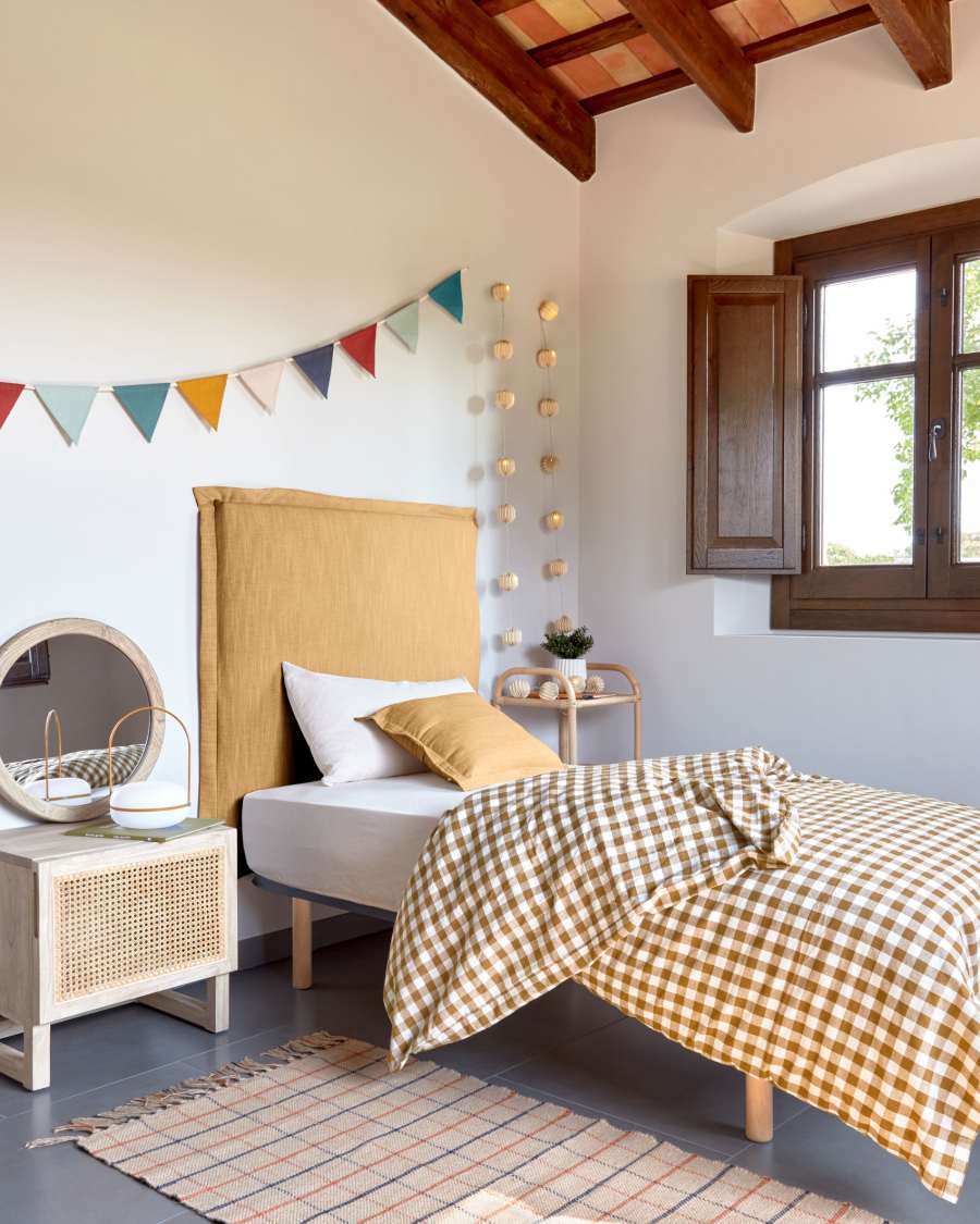 Tanit headboard with removable mustard linen cover for a bed up to 90 cm