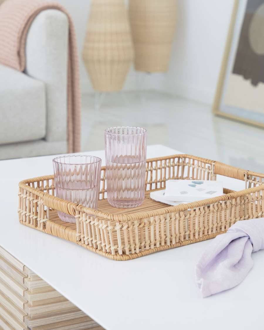 Σετ 2 ορθογώνιοι δίσκοι, 100% rattan σε φυσικό φινίρισμα