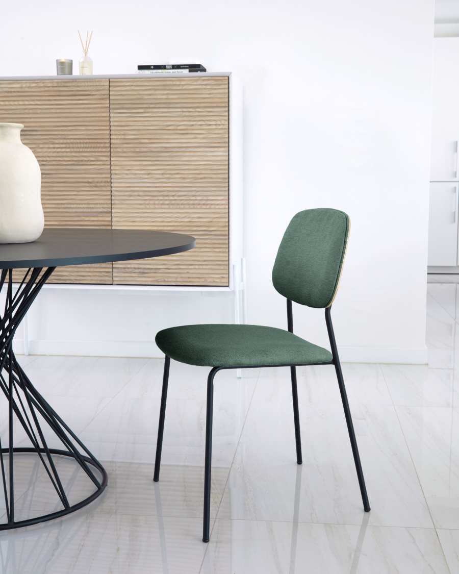 Benilda dark green stackable chair oak veneer and steel with black finish FSC Mix Credit