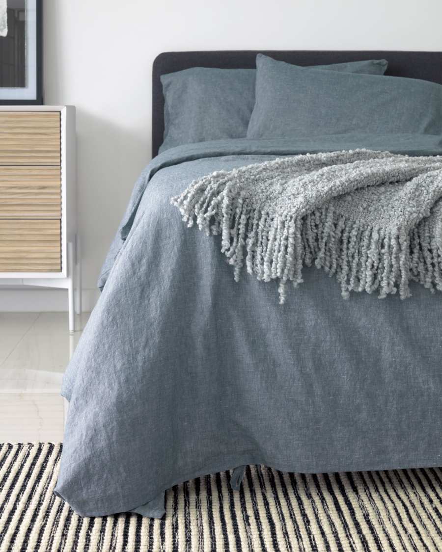 Eglant duvet cover, sheet & pillowcase set in blue GOTS cotton and linen 150 x 190 cm