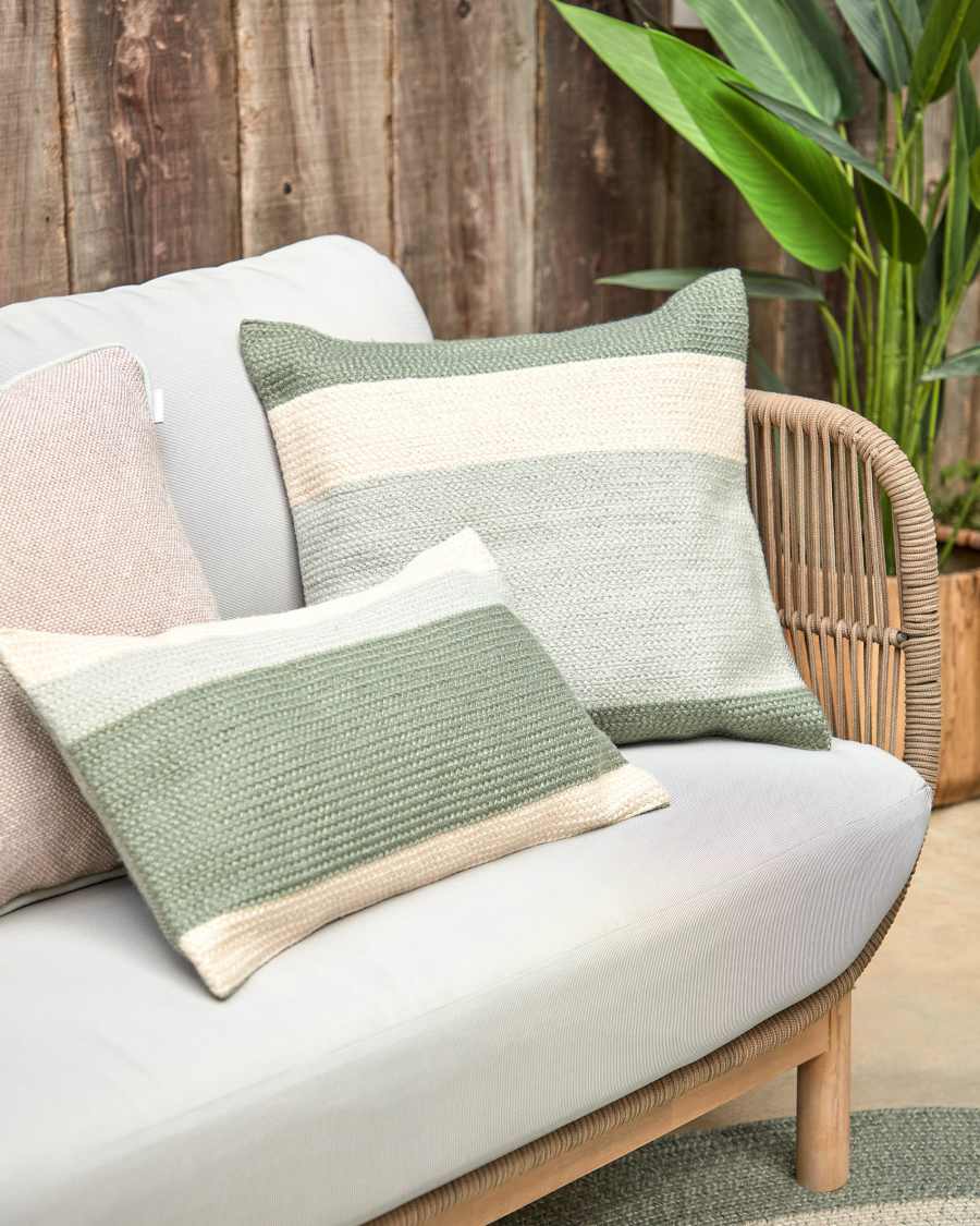 Leeith cushion cover 100% PET in green stripes 45 x 45 cm