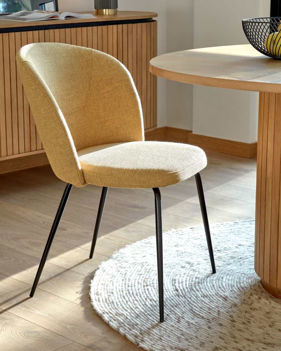 Anoha chair in mustard with metal legs with black finish
