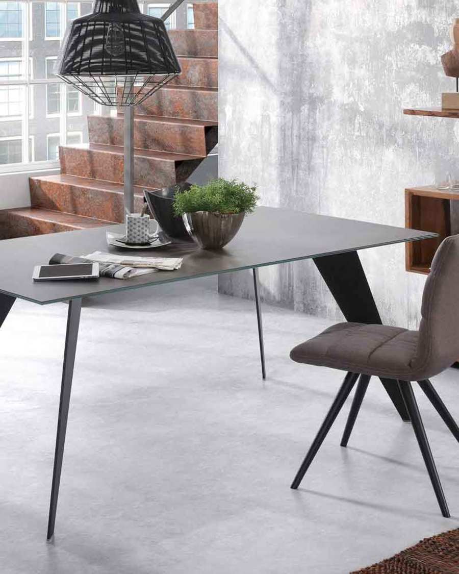 Koda ceramic table with Iron Moss finish and steel legs with black finish 200 x 100 cm