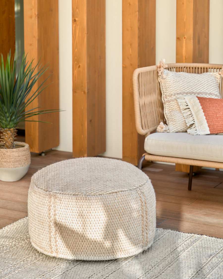 Kaie round 100% PET pouffe in beige Ø 62 cm