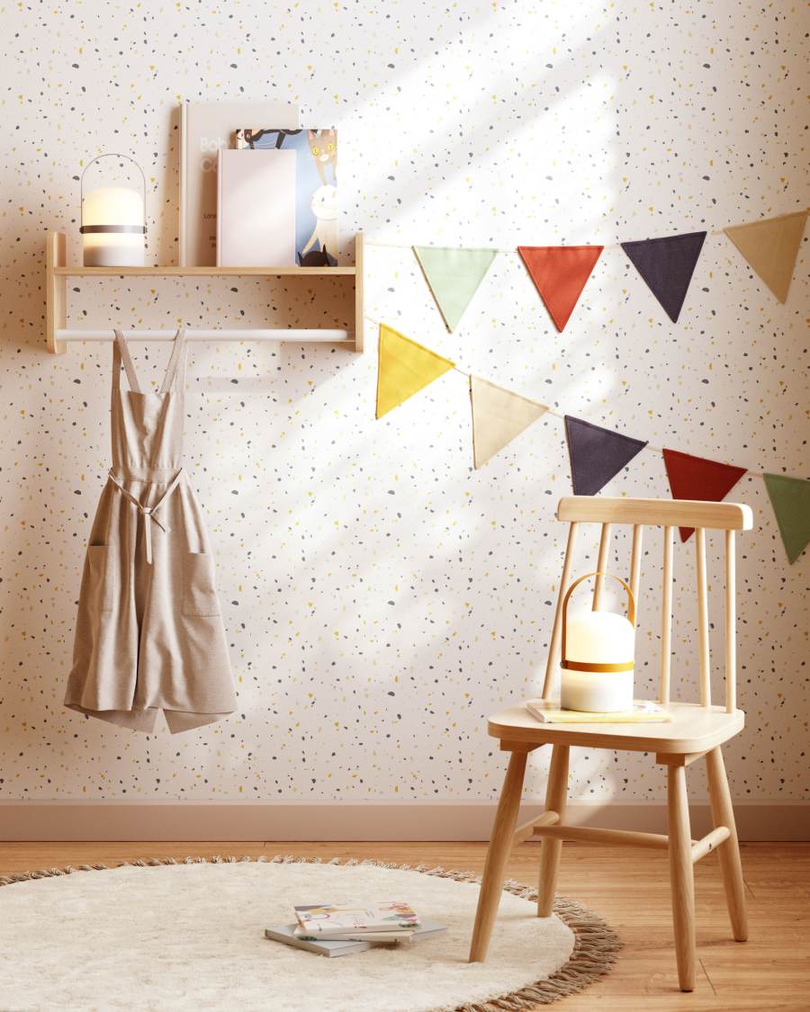 Florentina shelf with hangers in solid natural pine and white MDF 52.5 cm