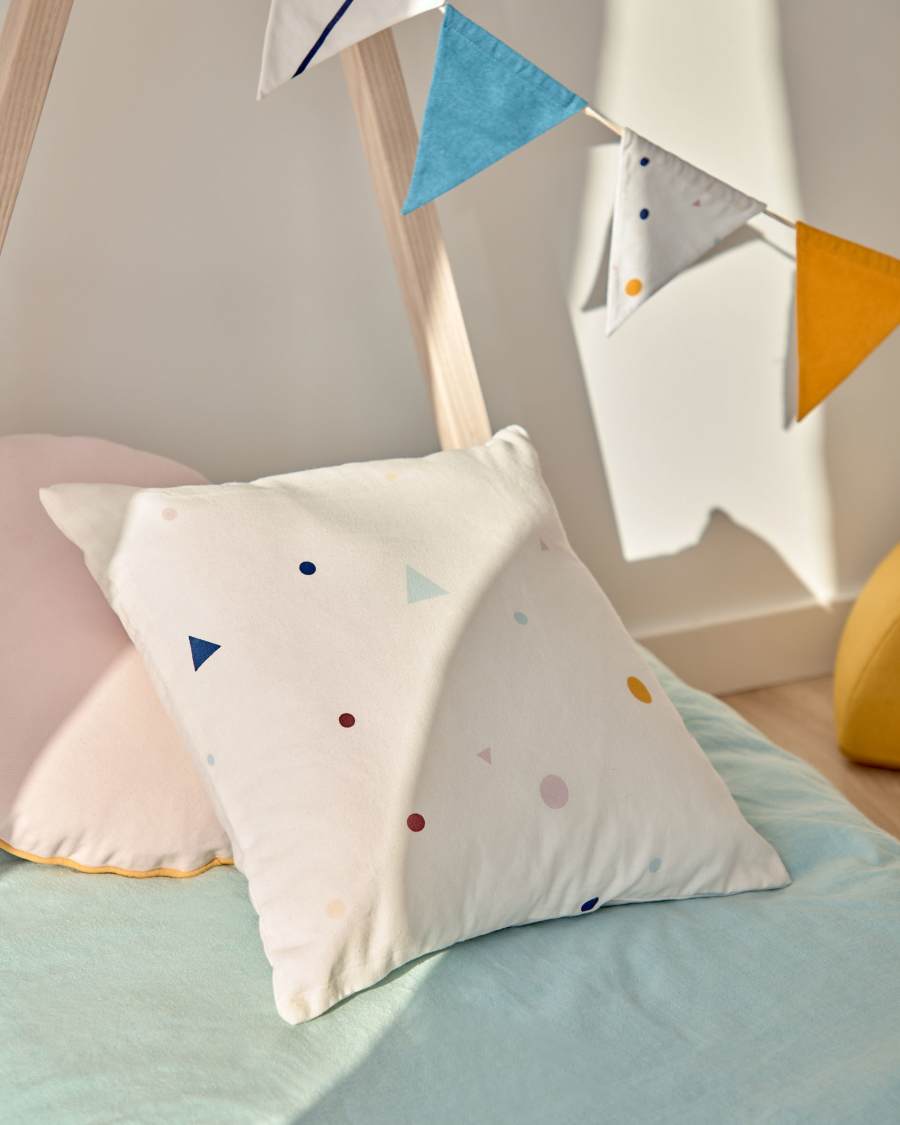 Miris 100% organic cotton cushion cover multicolour dots and triangles 45 x 45 cm