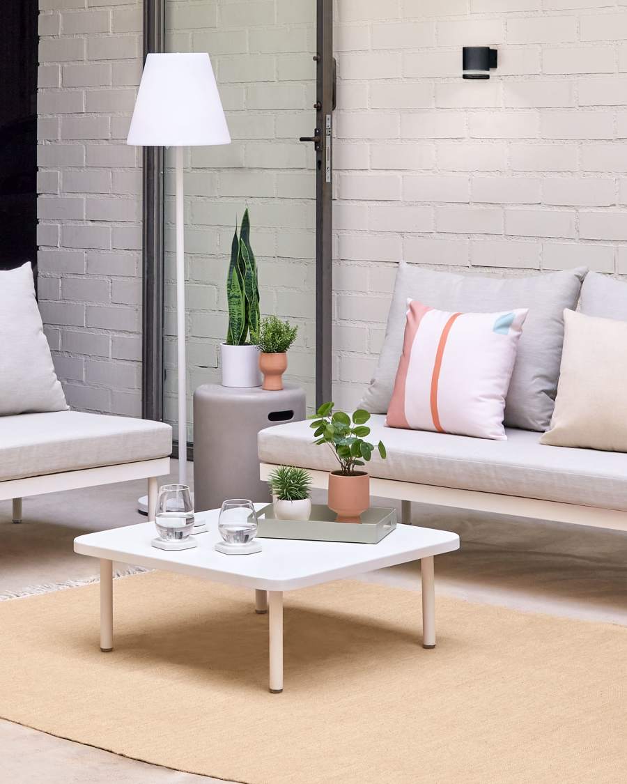 Zaltana outdoor corner sofa and table set in matte white aluminium, 164 cm