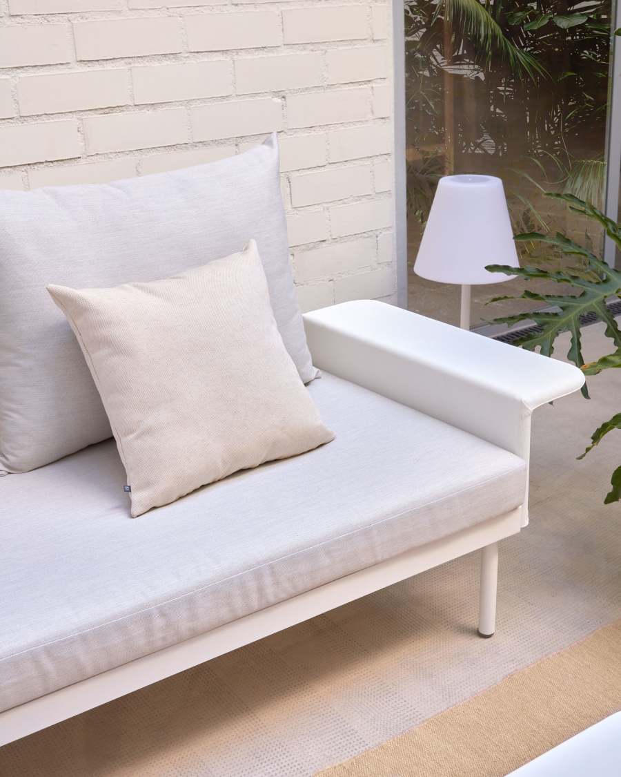Zaltana outdoor corner sofa and table set in matte white aluminium, 164 cm