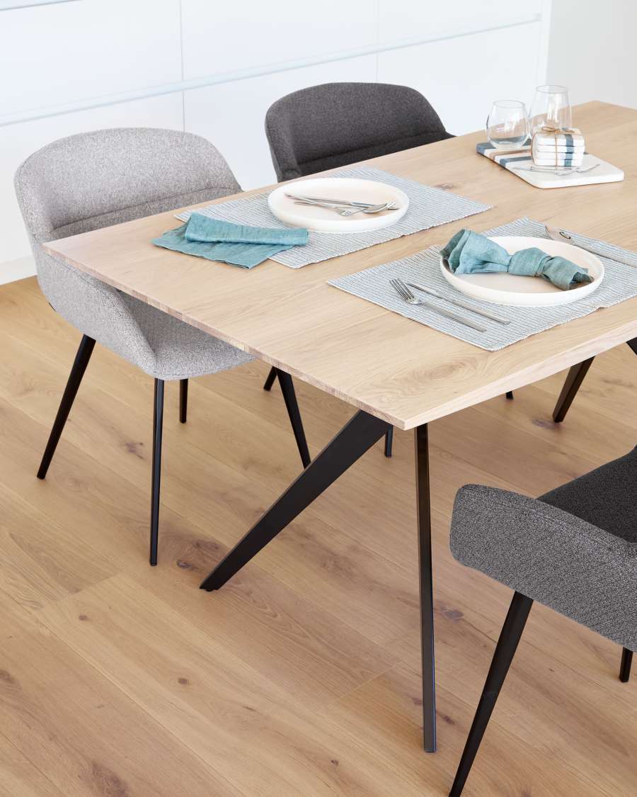 Amethyst oak veneer table with a whitewashed finish and black steel legs, 160 x 90 cm