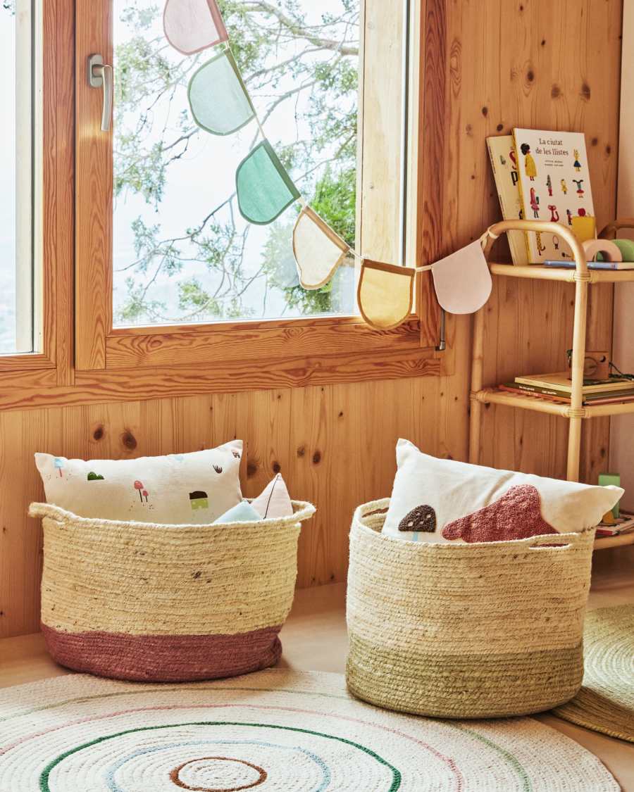 Καλάθι Adabel, φυσική γιούτα, ροζ