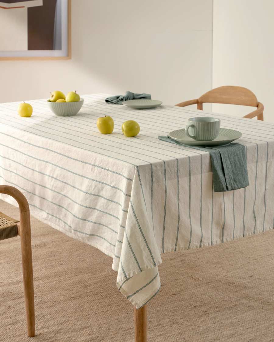 Karenina cotton and linen tablecloth in green 150 x 250 cm