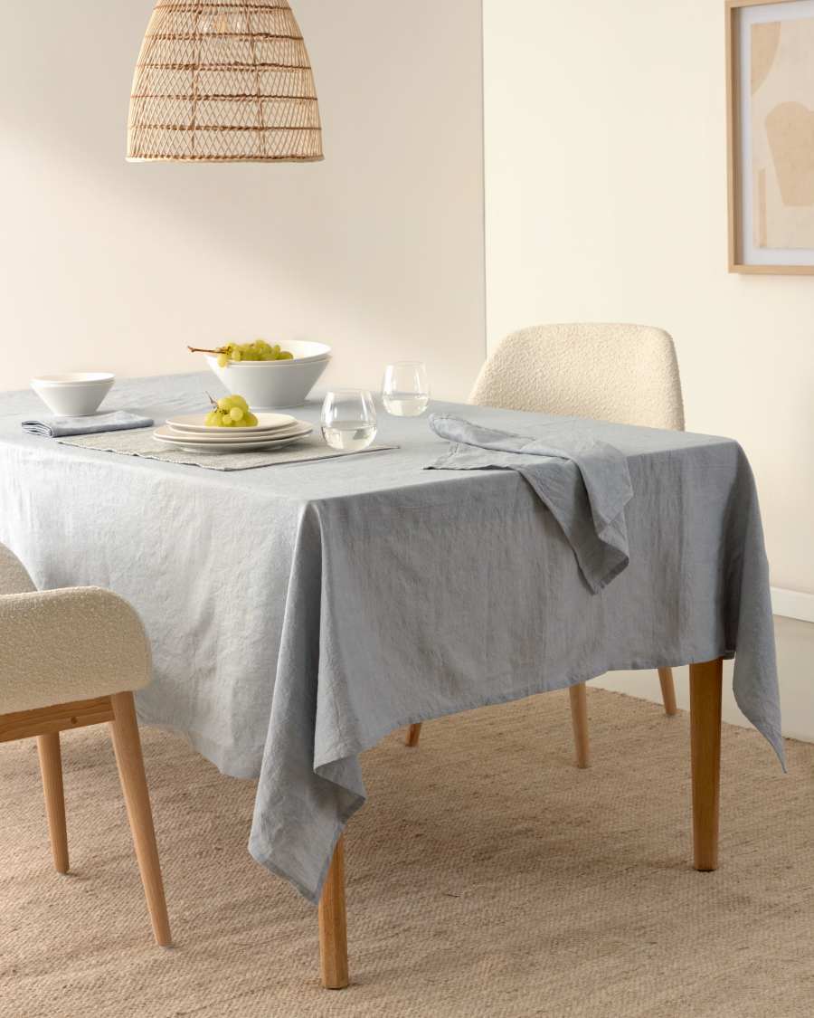 Ilitia tablecloth in blue cotton and linen 35 x 50 cm