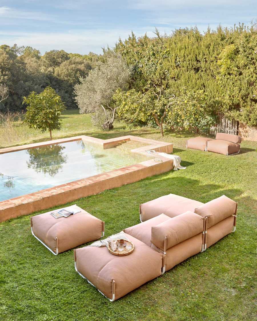 Pouf divano modulare 100% outdoor Square terracotta e alluminio bianco 101 x 101 cm