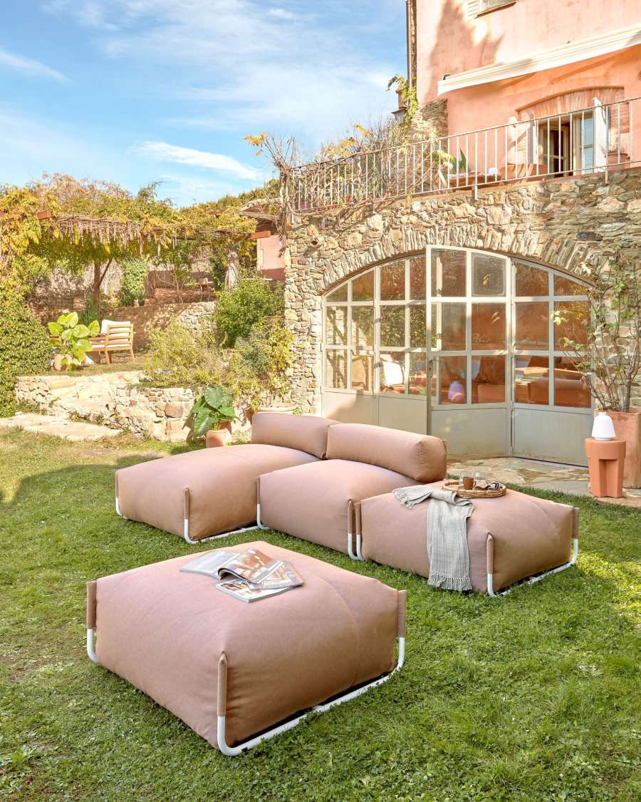 Pouf divano modulare 100% outdoor Square terracotta e alluminio bianco 101 x 101 cm