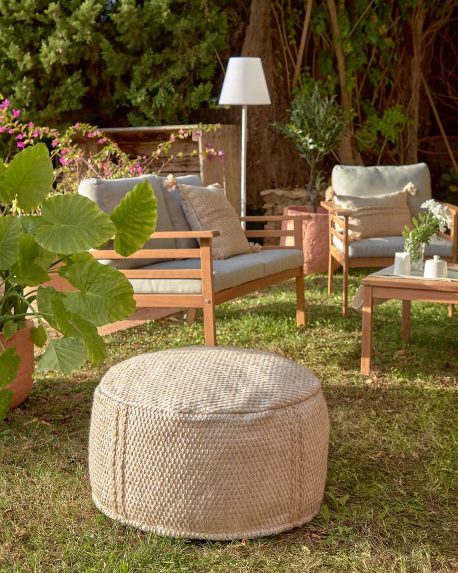 Kaie round 100% PET pouffe in beige Ø 62 cm