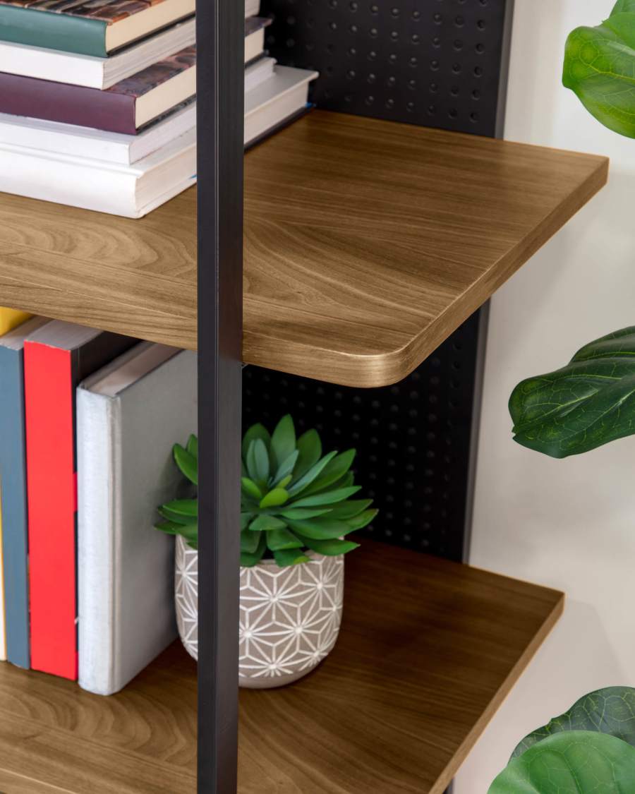 Nadyria walnut veneer and steel shelves in black finish 100 x 180 cm