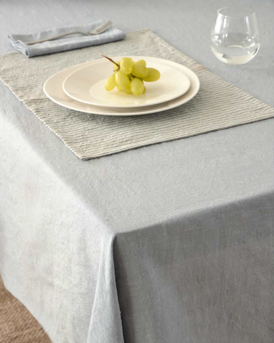 Ilitia tablecloth in blue cotton and linen 35 x 50 cm