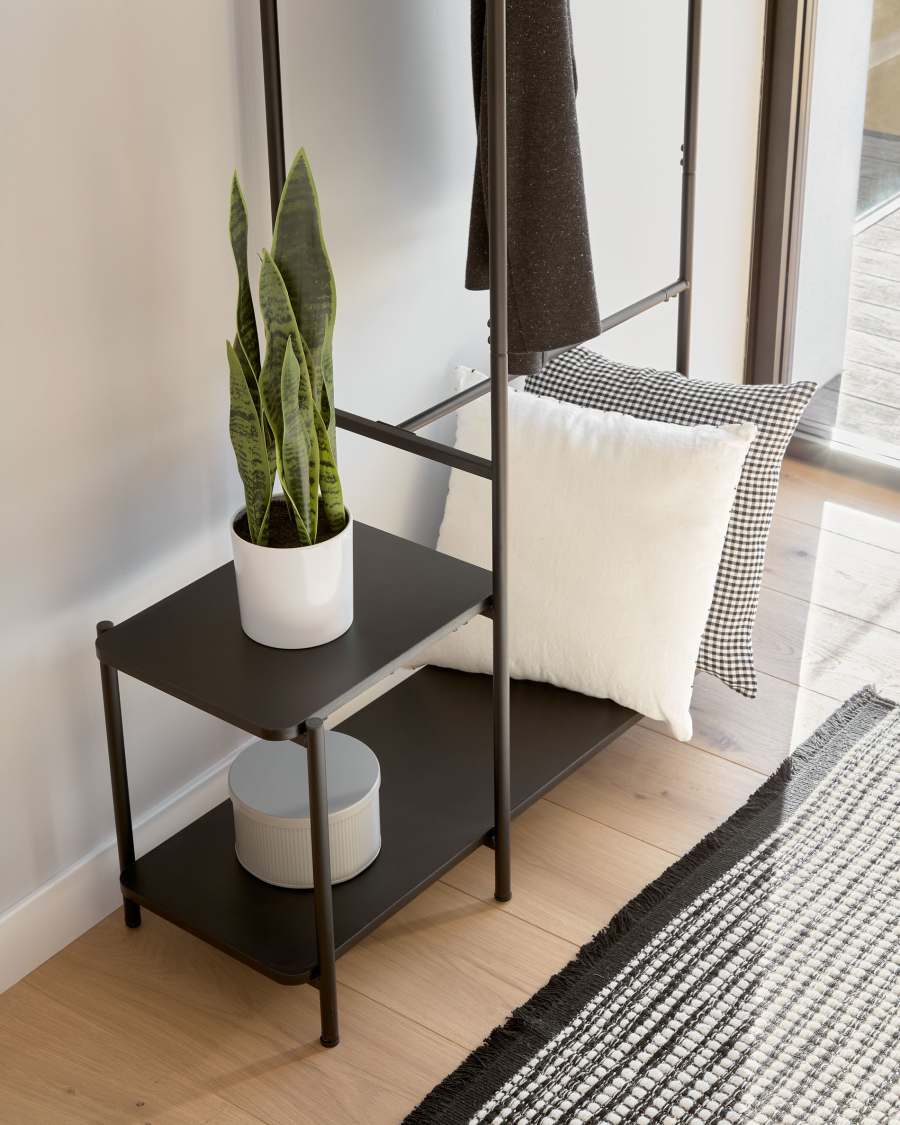 Galatia melamine and metal clothes rail with bench in black finish 100 x 150 cm