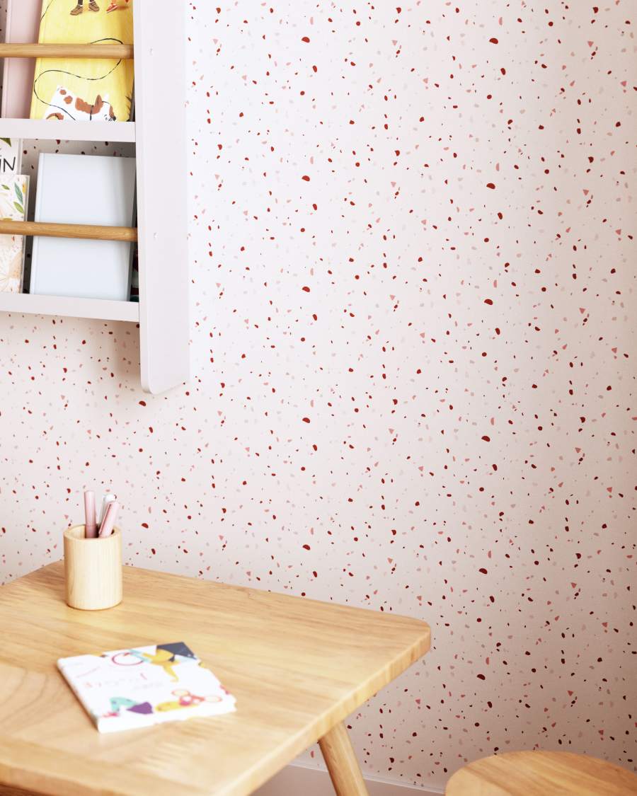 Ταπετσαρία Nerta, λευκό με τερακότα και ροζ εκτύπωση μωσαϊκού, 10 x 0.53 m, FSC MIX Credit