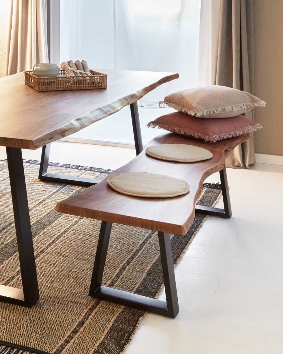 Abinadi beige cotton and linen cushion cover with fringe 45 x 45 cm