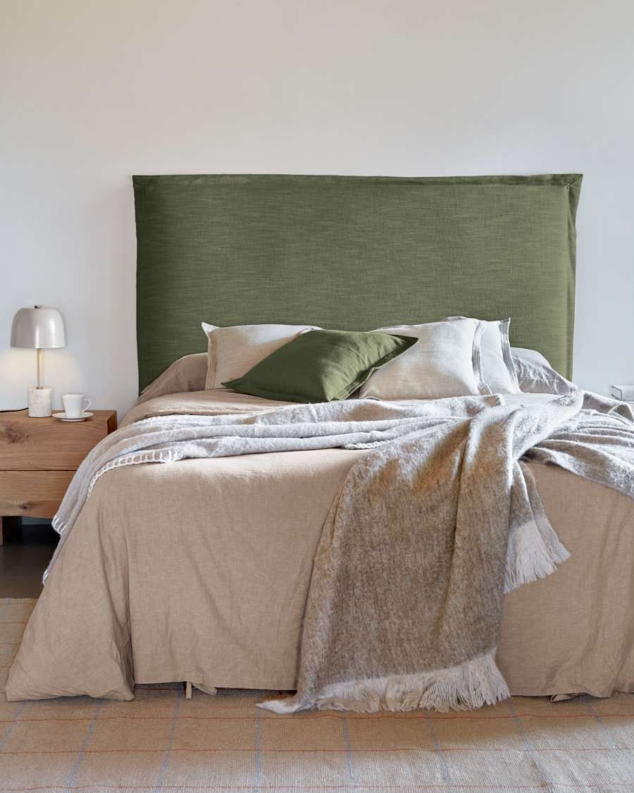 Tanit hoofdbord met afneembare hoes van groen linnen voor bed tot 160 cm