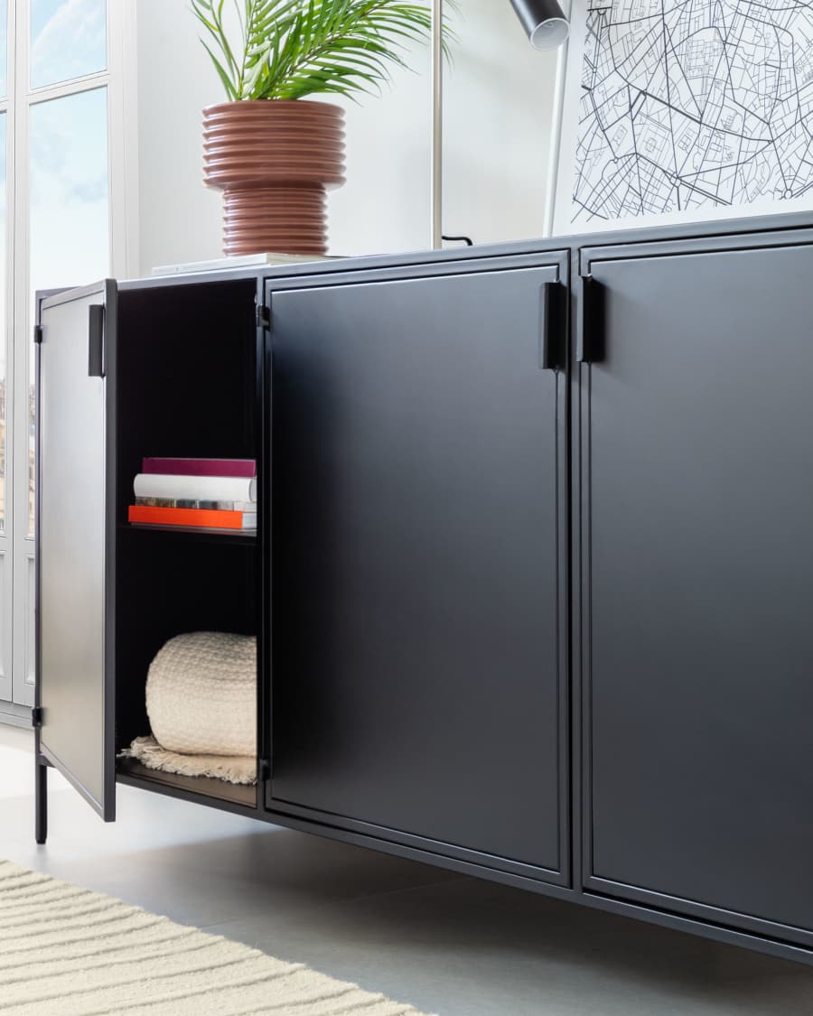 Shantay metal sideboard in a painted black finish with 3 doors, 160 x 72 cm
