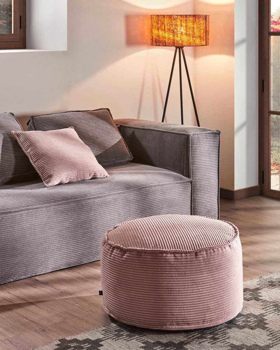 Wilma large pouffe in pink wide seam corduroy, Ø 70 cm