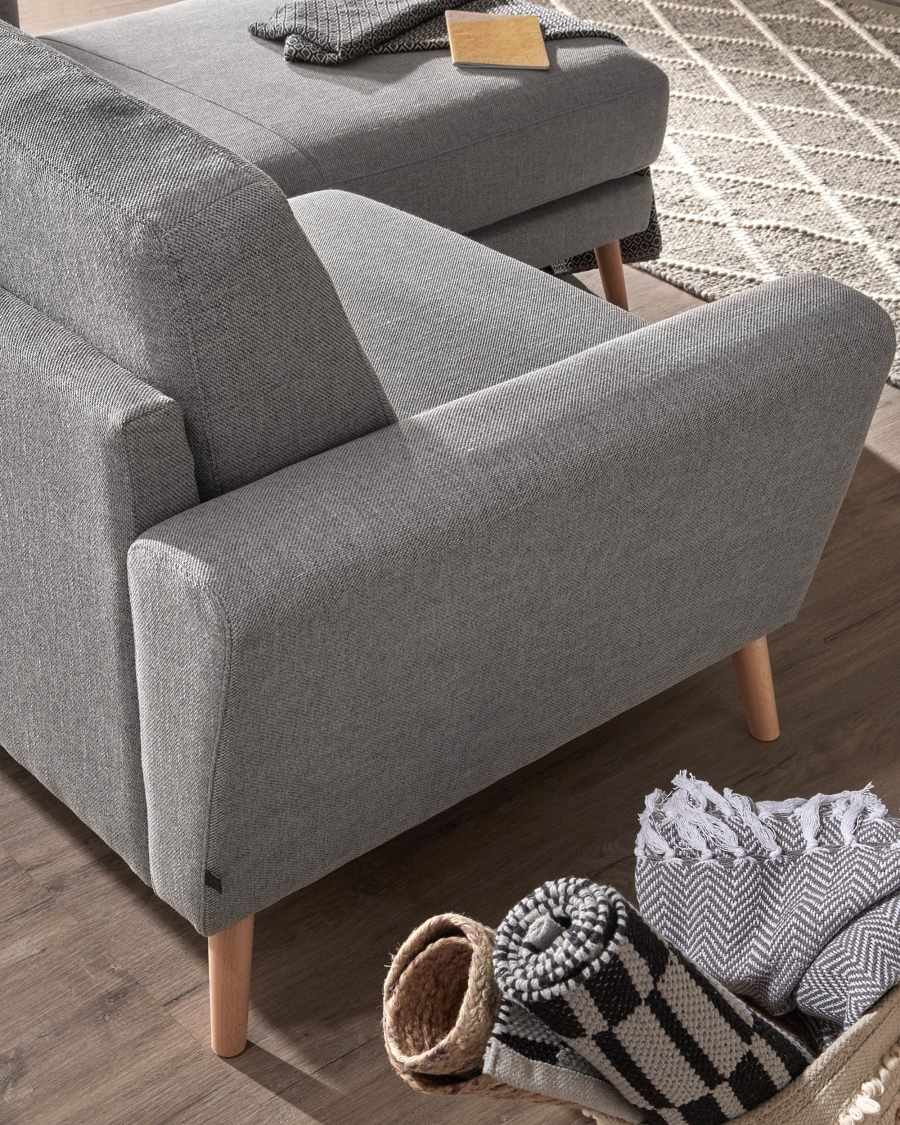 Narnia 3 seater sofa with chaise longue in light grey, 192 cm