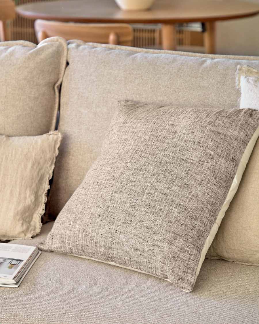 Casilda linen and cotton cushion cover in brown 45 x 45 cm