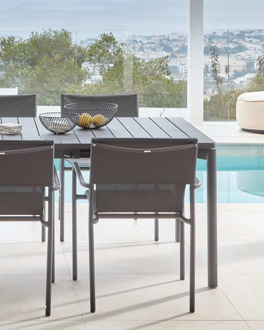 Zaltana extendable aluminium outdoor table with matt dark grey finish 180 (240) x 100 cm