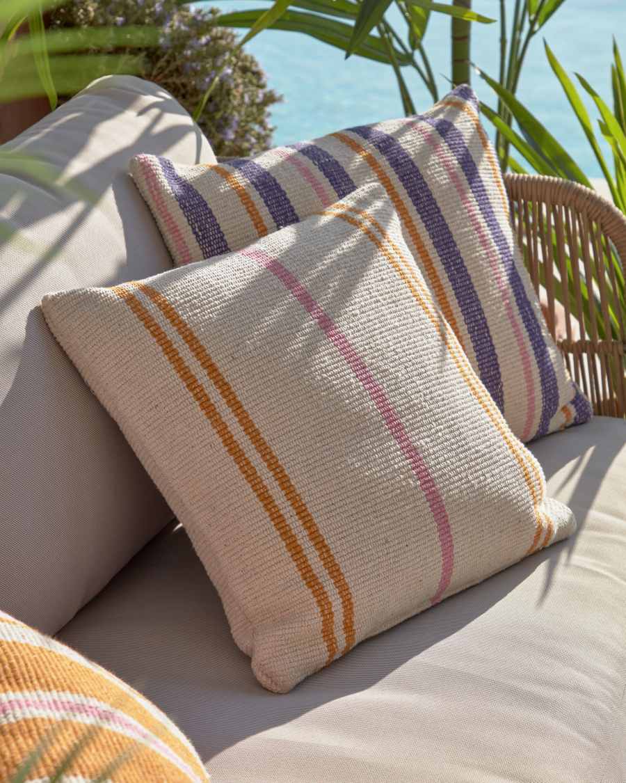 Marilina cushion cover 100% cotton in white and multicoloured stripes 45 x 45 cm