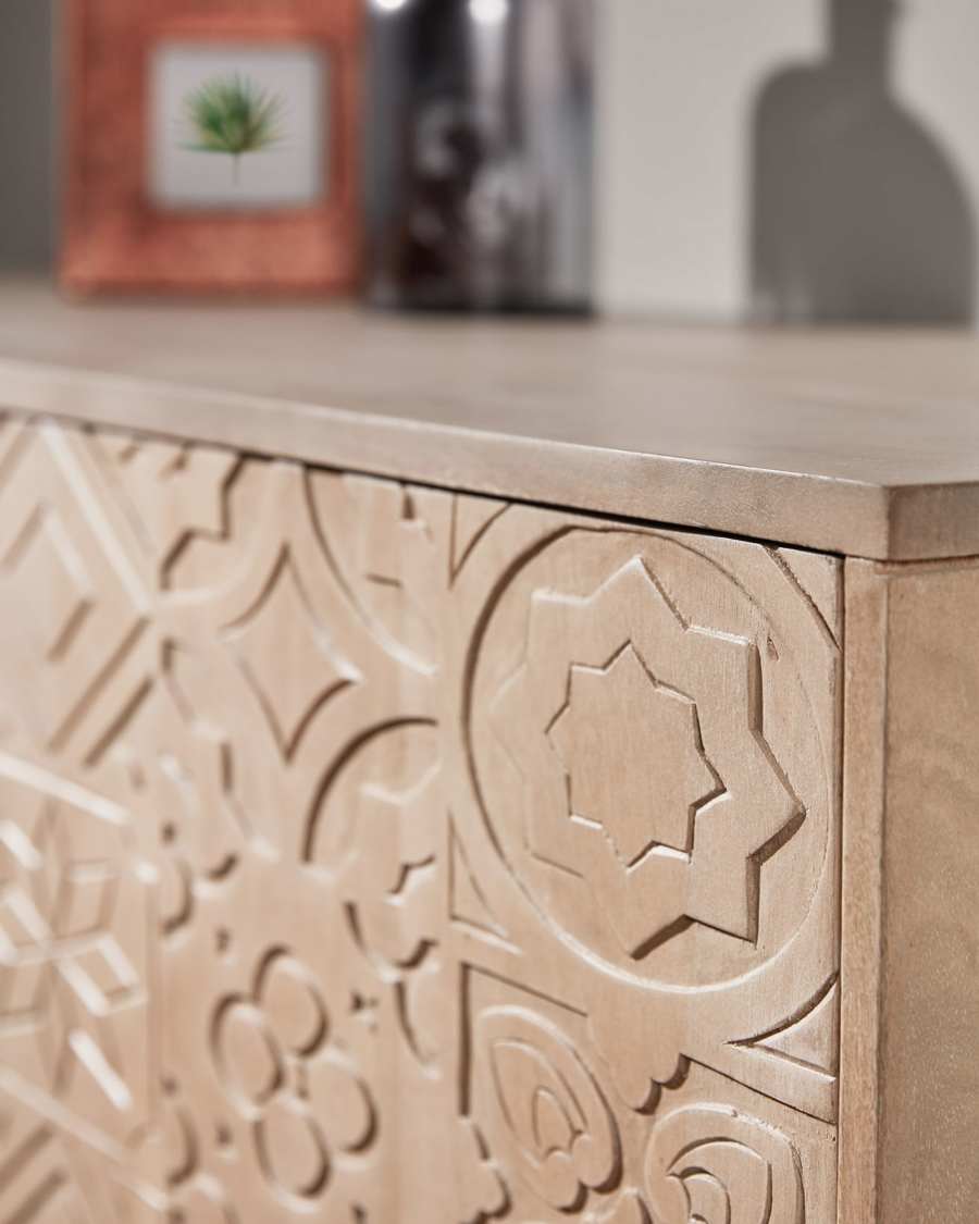 Έπιπλο τηλεόρασης Seleb, 2 πόρτες σε μασίφ ξύλο μάνγκο, 160x56εκ