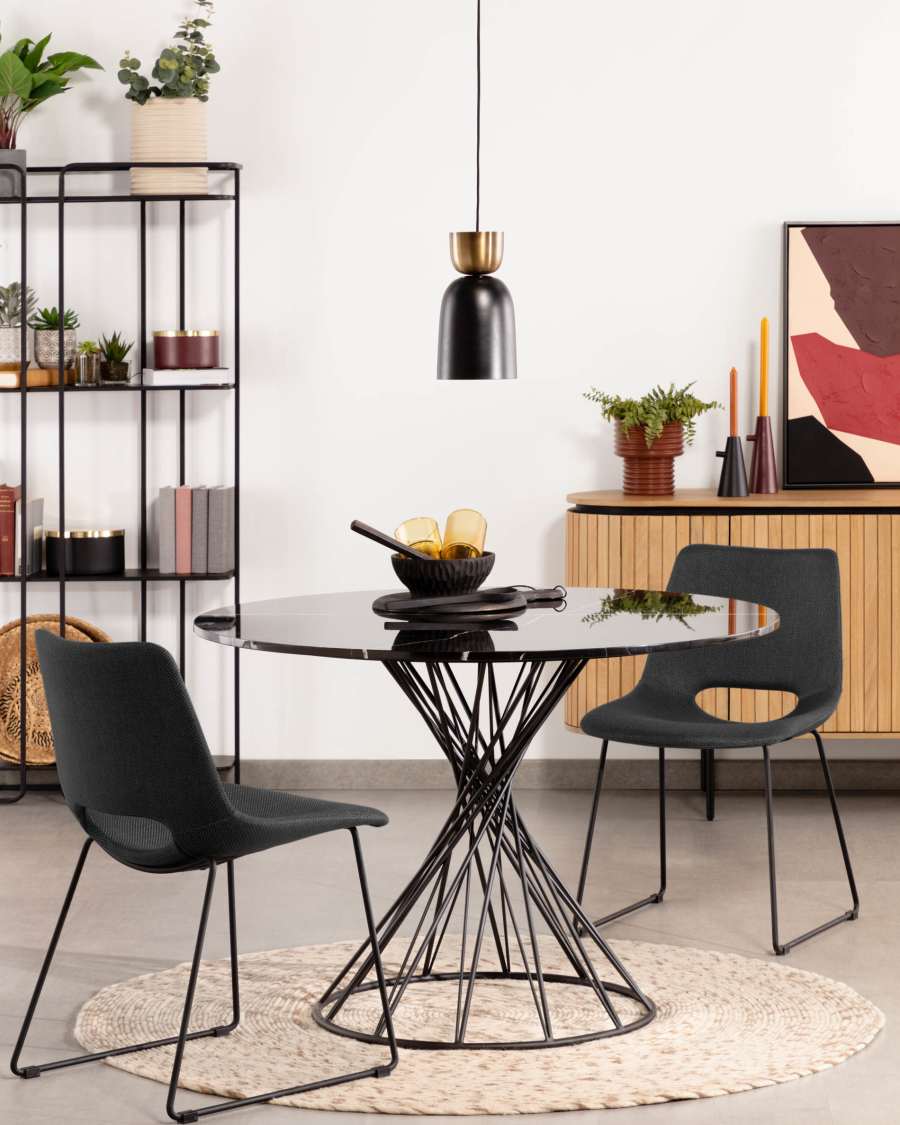 Zahara dark grey chair with steel legs with black finish