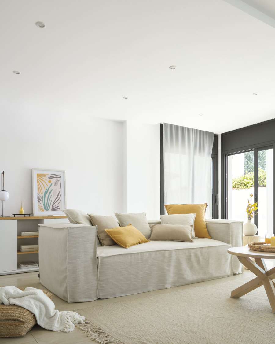 Housse de coussin Blok en lin blanc 45 x 45 cm