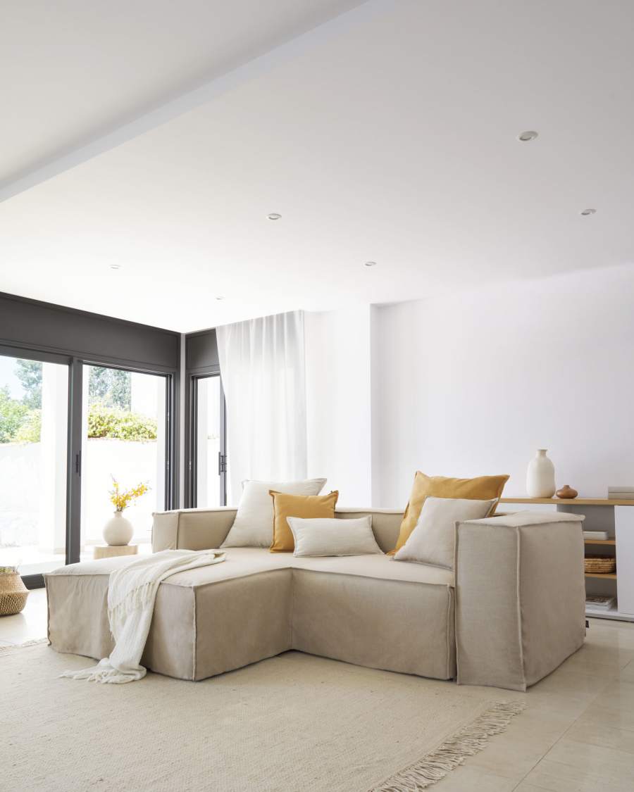 Housse de coussin Blok en lin moutarde 45 x 45 cm