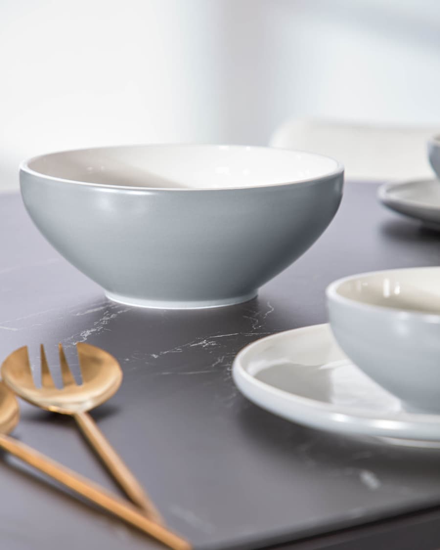 Sadashi large porcelain bowl in grey and white