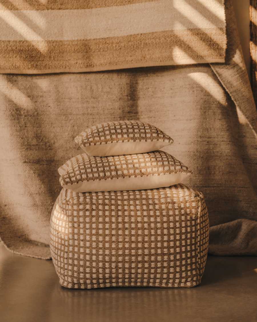 Κάλυμμα μαξιλαριού Iscle, φυσική γιούτα και λευκό βαμβάκι, 60x60εκ