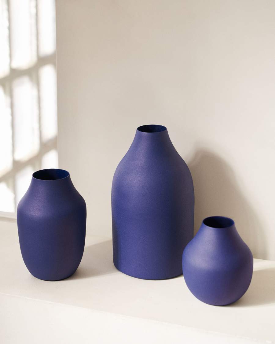 Pubol set of 3 metal vases in blue, 10 cm 14 cm 20 cm