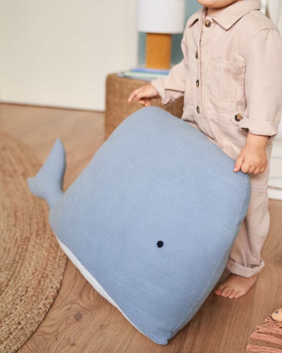 Cordelia kussen in de vorm van een walvis, 100% katoen in blauw