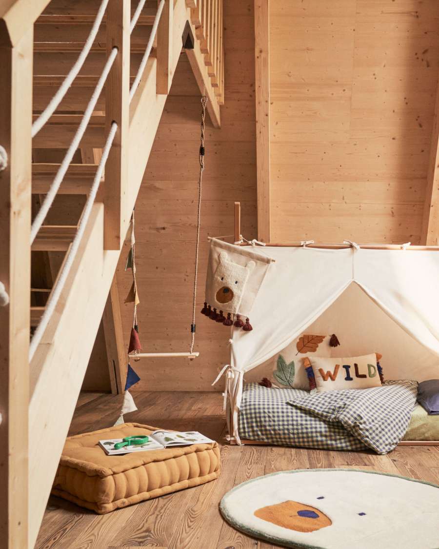 Maralis teepee bed made of solid beech wood with a natural finish, for 90 x 190 cm mattresses