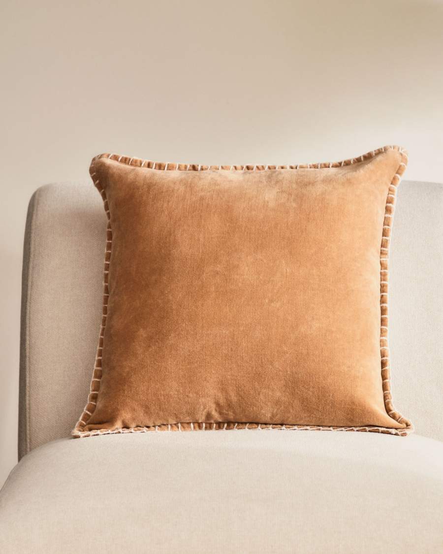 Κάλυμμα μαξιλαριού Angelica, 100% βαμβακερό βελούδο, μουσταρδί, 45x45εκ