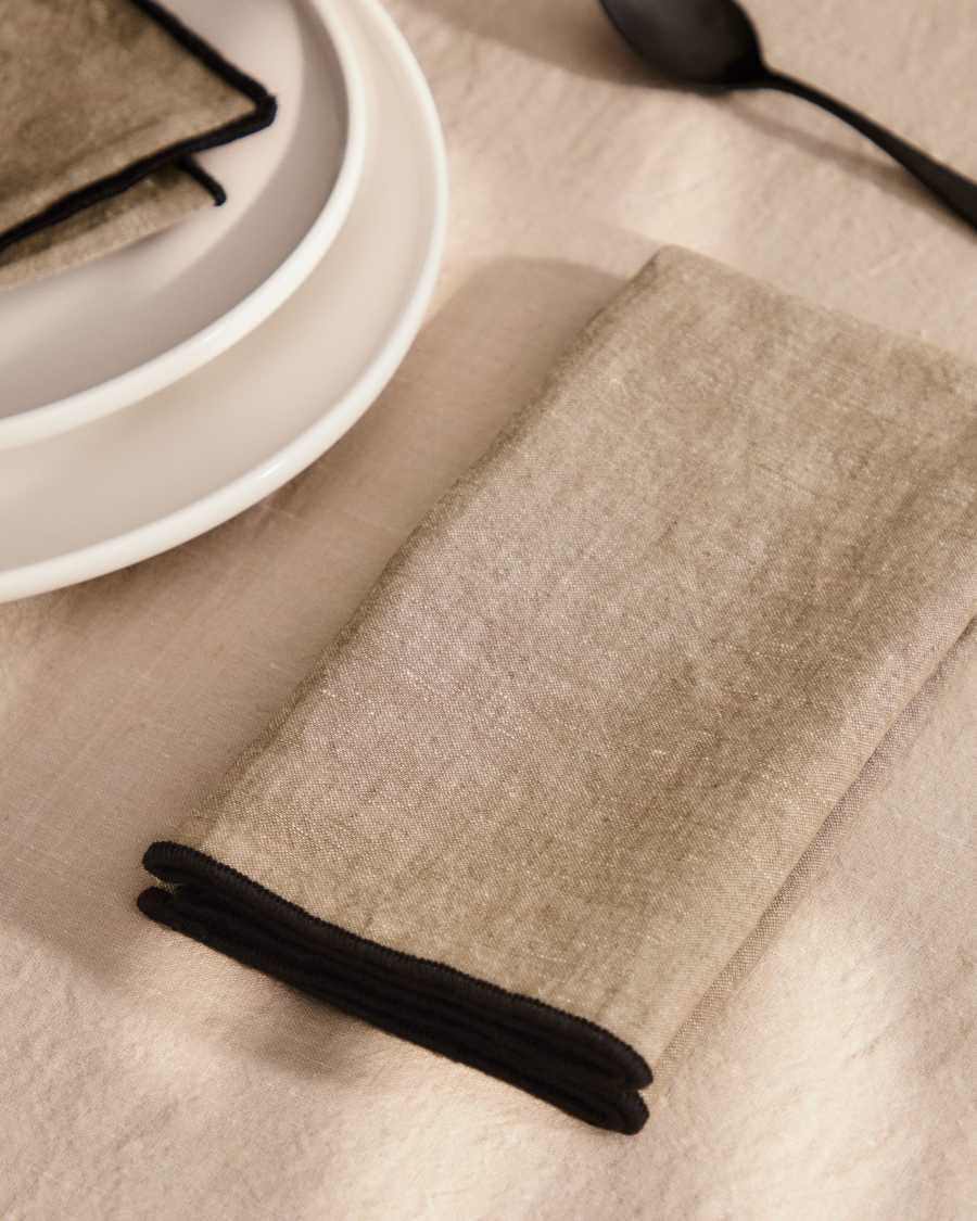 Mirna set of 2 serviettes in green linen and cotton