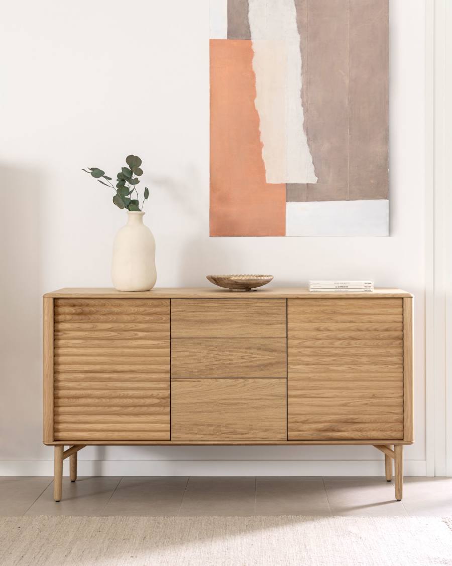 Lenon oak wood and veneer sideboard with 2 doors & 3 drawers, 155 x 86 cm FSC MIX Credit