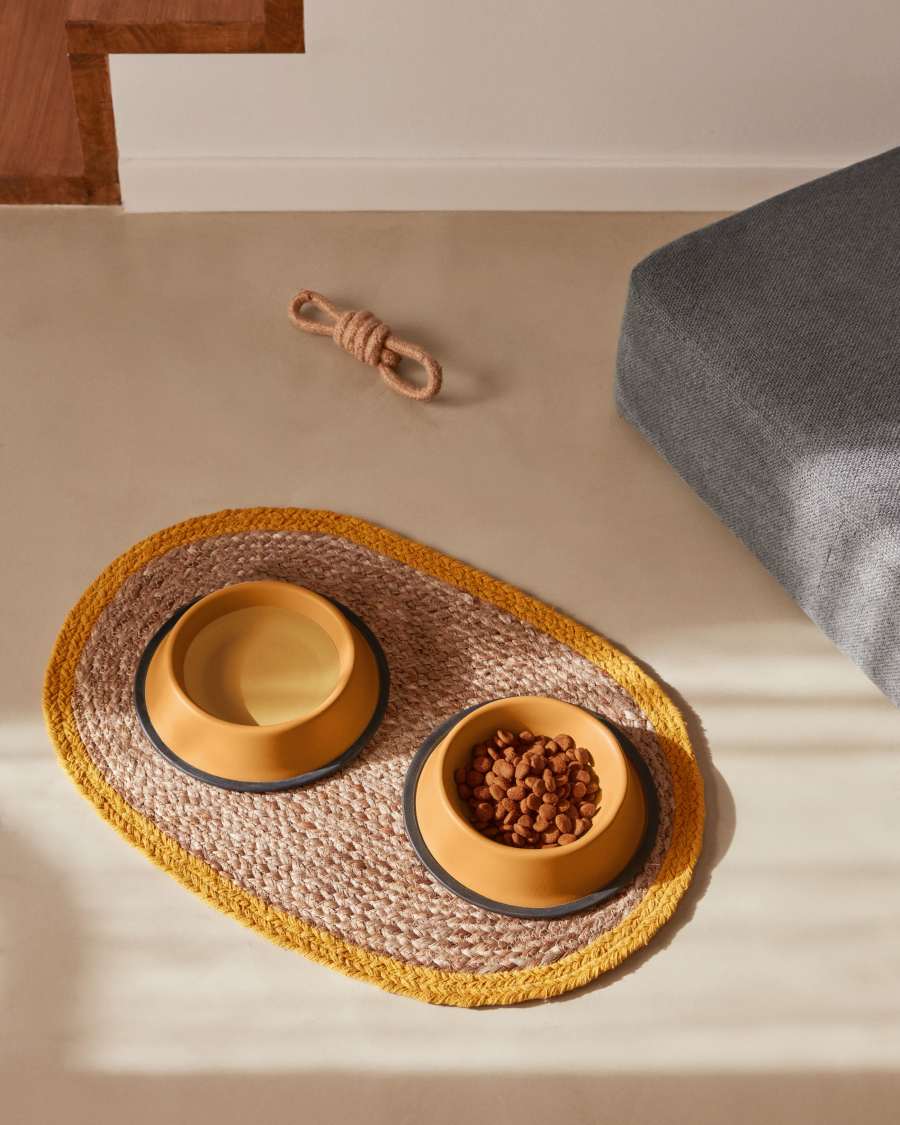 Dalitso set of 2 large food and water bowls for pets, in mustard anti-rust steel, Ø 25 cm